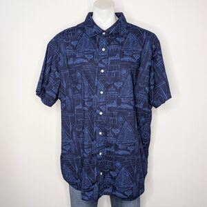 Vineyard Vines Blue Sailboat Nautical Short Sleeve Cotton Button Up 2XB